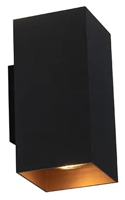 Designerska kwadratowa lampa ścienna czarna ze złotym wnętrzem - Sab