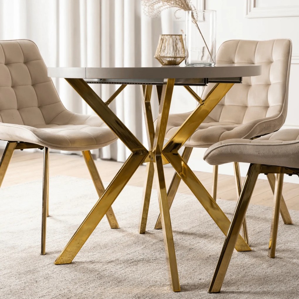 Stół Okrągły Rozkładany DORIAN 80-160 cm Kaszmir/Złoty Glamour