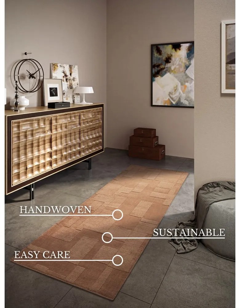 Brązowy wełniany chodnik tkany ręcznie 80x250 cm Wilhelmine – Villeroy&amp;Boch