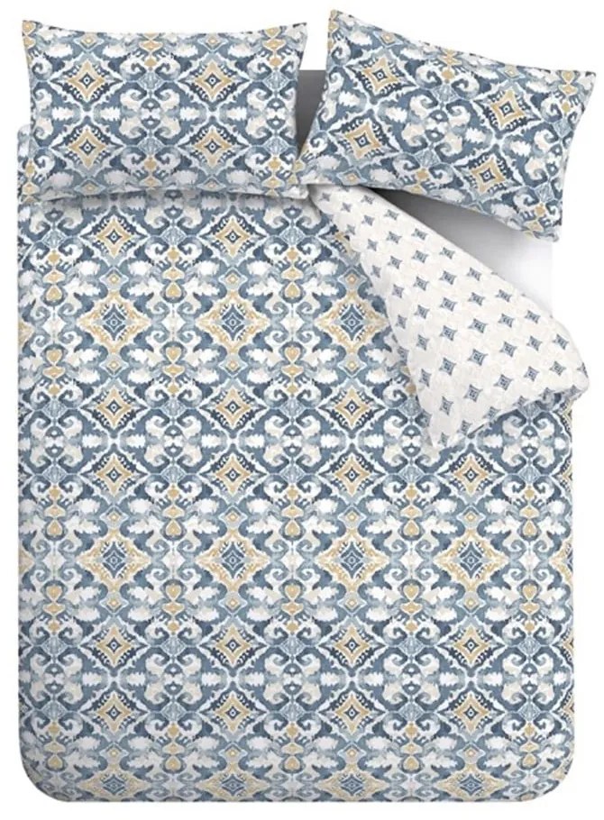 Niebieska/kremowa pościel jednoosobowa 135x200 cm Inara Ikat – Pineapple Elephant