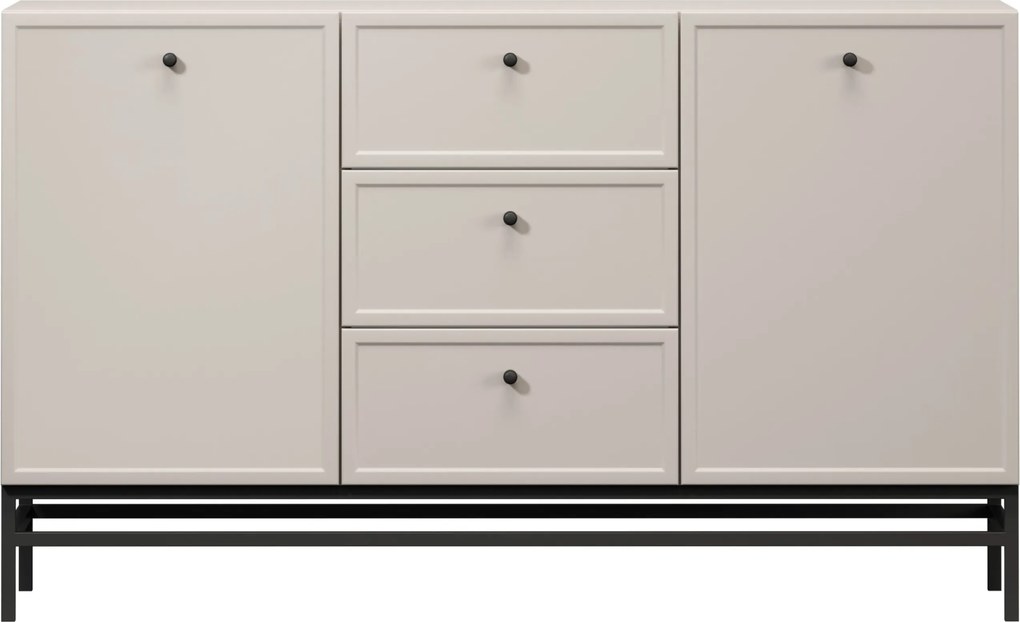 Komoda Lorini 150 cm z szufladami - kaszmir / czarne uchwyty / stelaż