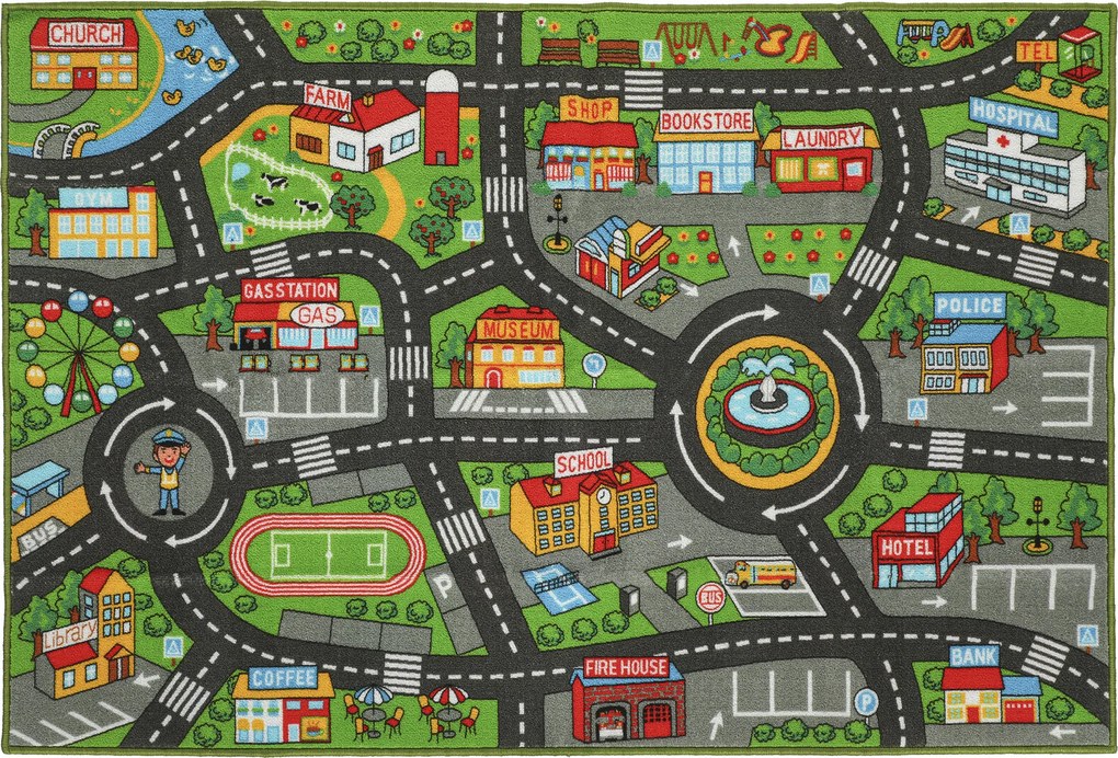 AIYAPLAY Mata do zabawy dla dzieci, mata 200x150x0,5 cm, antypoślizgowa mata z motywem miasta do pokoju dziecięcego | Aosom PL