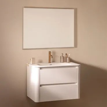 Zestaw Wiszących Mebli Łazienkowych Zintegrowany Z Umywalką Egerton Biała & Prostokątna Lampa Led - Sklum