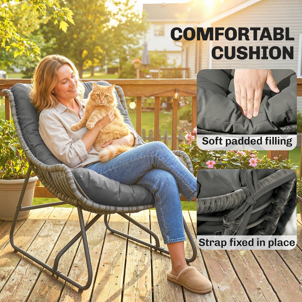 Outsunny Fotel rattanowy z poduszką, wyściełany fotel ogrodowy z polirattanu, fotel wiklinowy do 120 kg | Aosom PL