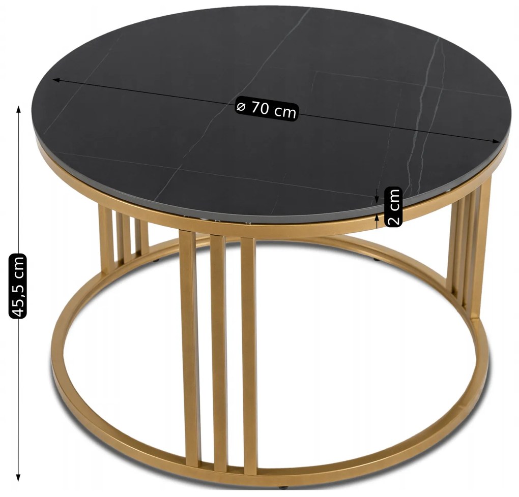 Stolik Kawowy KORIN 70 cm Czarny Marmur/Złoty Glamour Nowoczesny