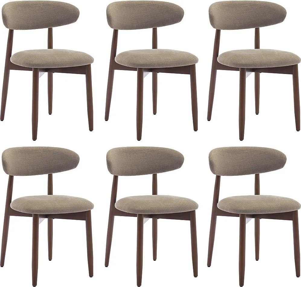 Zestaw 6 krzeseł do jadalni beżowych SMARTUE – Nogi z litego drewna, zakrzywione oparcie, siedzisko z tkaniny