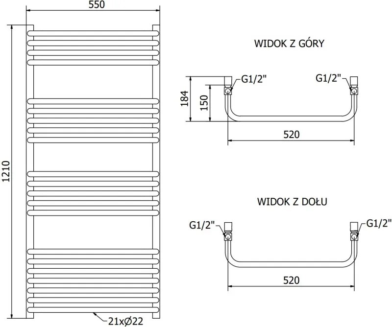 Mexen Apollo grzejnik elektryczny 1210 x 550 mm, 600 W, czarny - W117-1210-550-2600-70