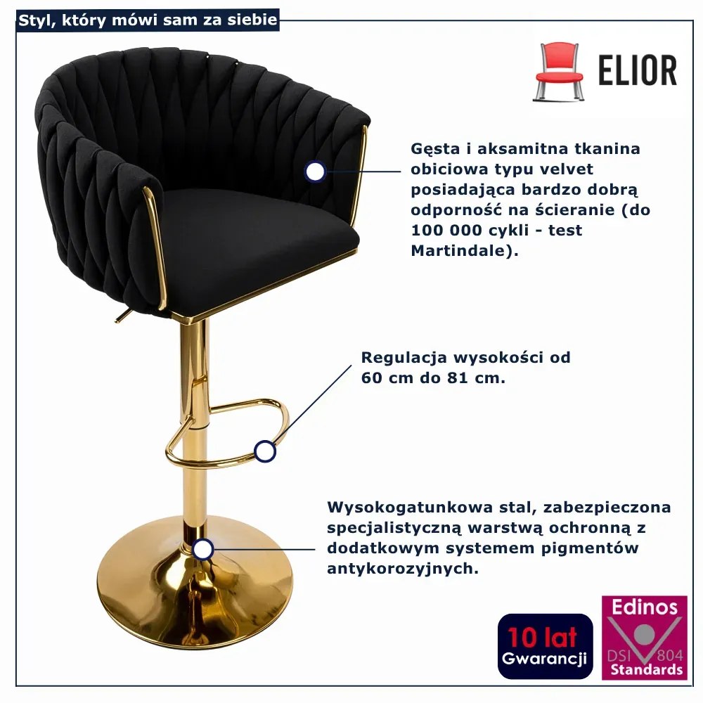 Welurowy czarny hoker na złotej nodze  L4-G63