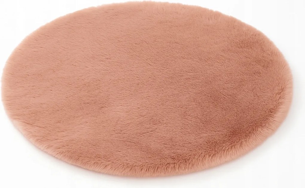 Dywanik Futrzany Okrągły FI 80cm Różowy Puszysty Dekoracyjny Antypoślizgowy