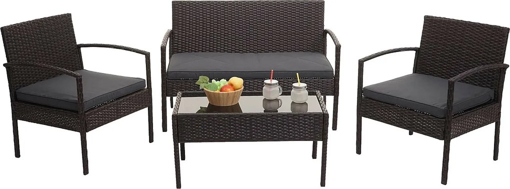 Zestaw polirattanowy MCW-F56 (4-częściowy), brązowy, ciemnoszare poduszki