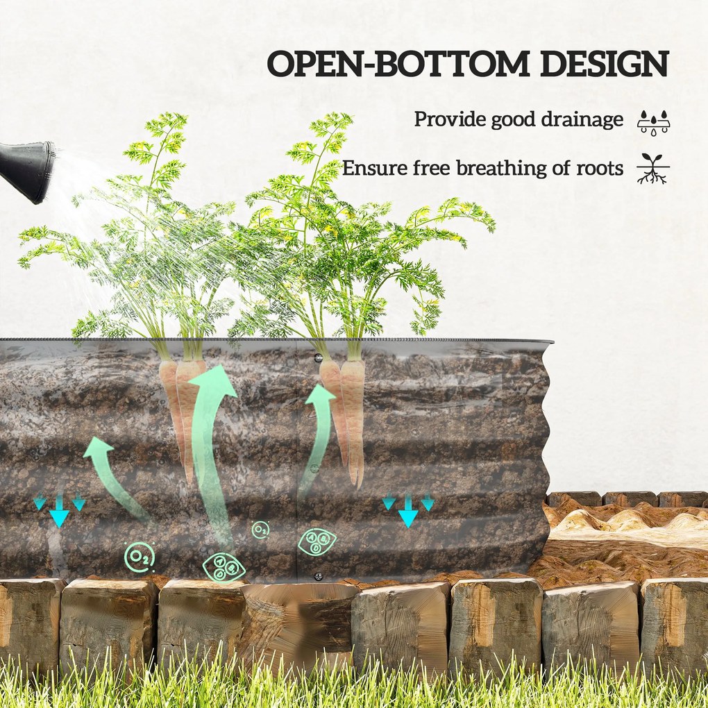 Outsunny Podwyższone łóżko na rośliny, modułowe łóżko ogrodowe, chronione krawędzie, design bez dna, 195 x 62 x 30 cm, Srebrny