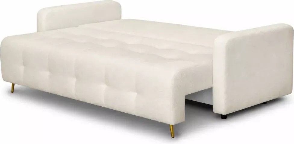 Nowoczesna sofa Elivo z funkcją spania i pojemnikiem na pościel w kolorze beżowym