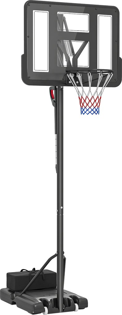 SPORTNOW Stojak na Koszykówkę, Regulowana Wysokość Kosza 235-305 cm, Podstawa na Kółkach do Wypełnienia, Czarny