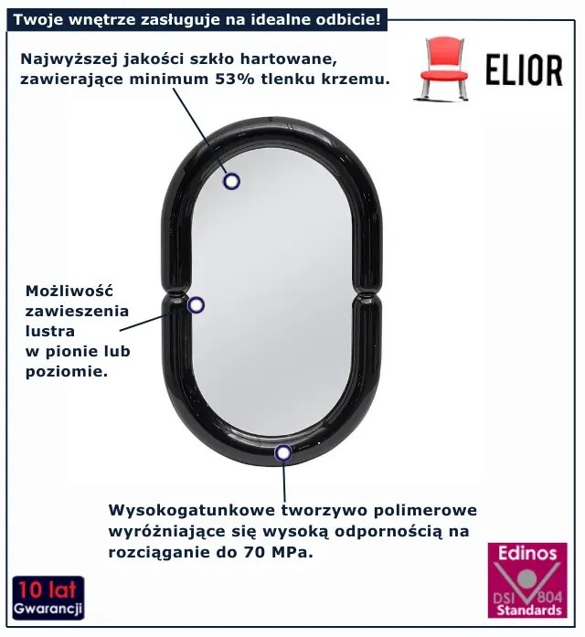 Czarne klasyczne lustro wiszące T3-P96