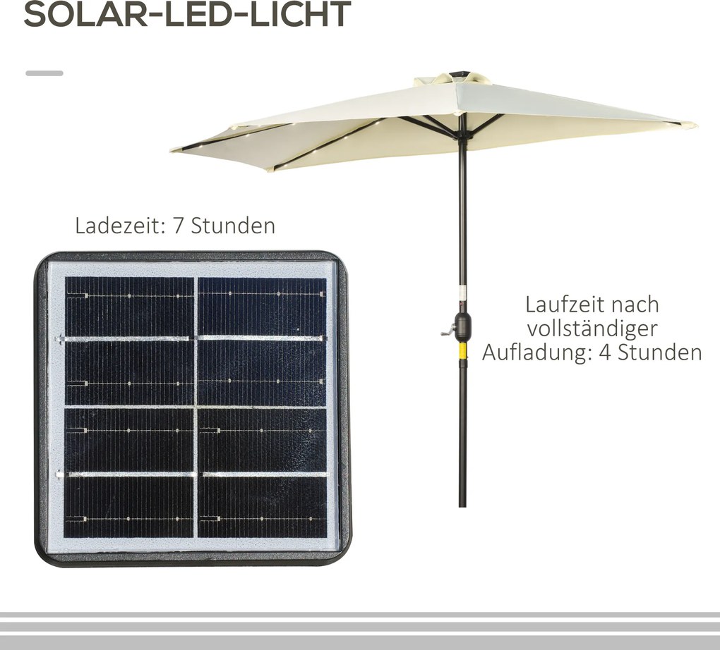 Outsunny Parasol, 270 x 240 cm pół parasol, parasol balkonowy z LED do ogrodu