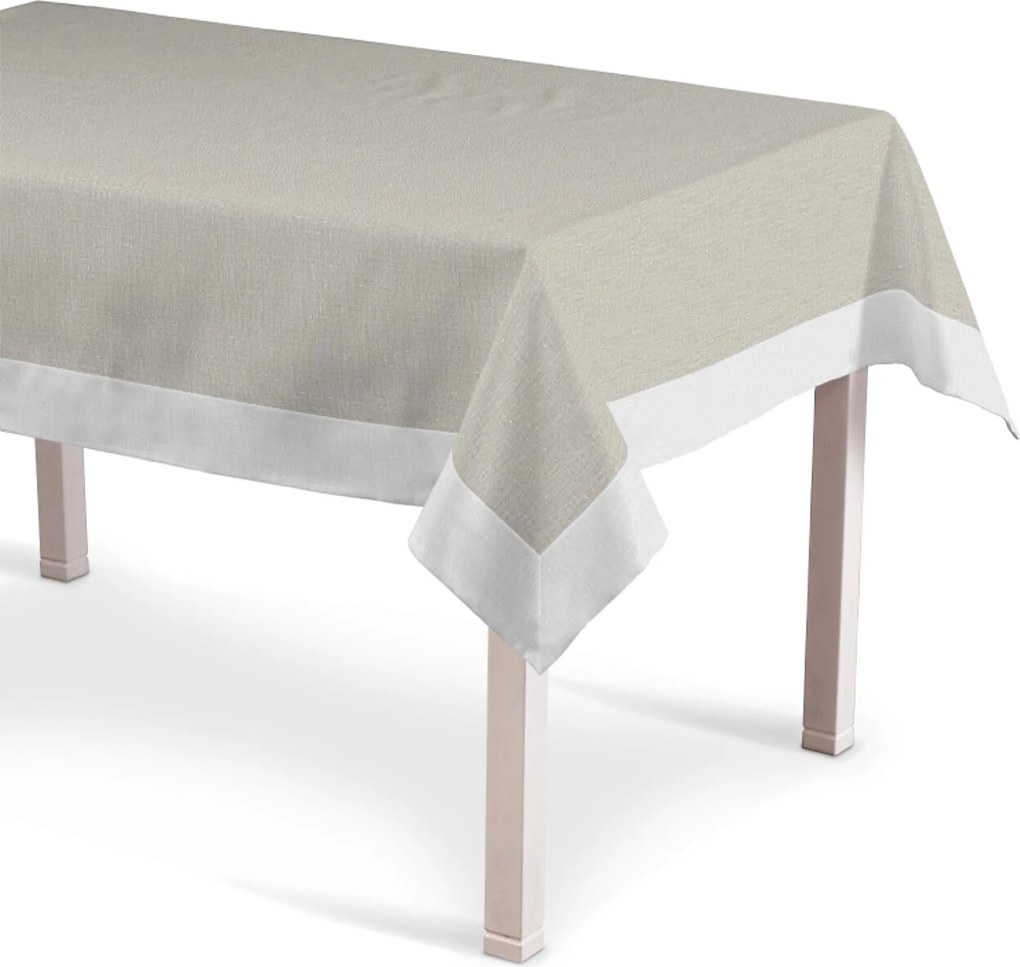 Obrus z ramką kolor beżowy tkanina półprzezroczysta, strukturalna, lniana