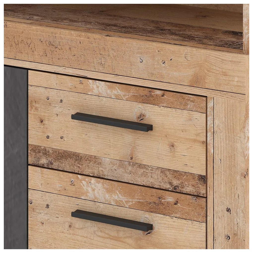 Komoda Dwudrzwiowa z Szufladami BLAGO MIDI A 119,6 cm Surowy Dąb/Czarny Loft