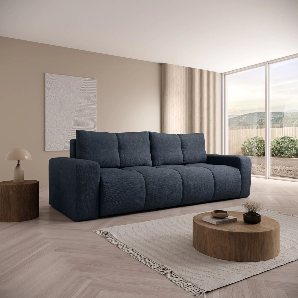 Masseno Sofa DUCA z funkcją spania i pojemnikiem na pościel, Rozkładana sofa - Granatowy, FLOW 22