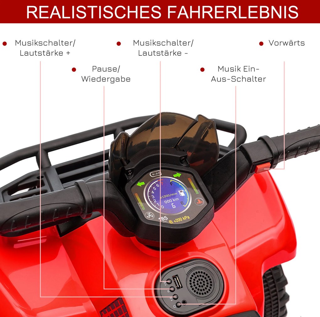 HOMCOM Quad ATV quad elektryczny quad dziecięcy akumulator 6V samochód dziecięcy motocykl LED światła przednie kolor czerwony