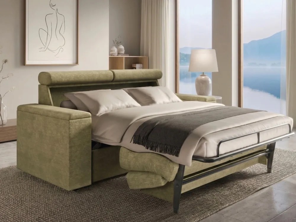 Sofa - kanapa do spania Volta 160x200 cm, z pojemnikami, materacem i stelażem włoskim