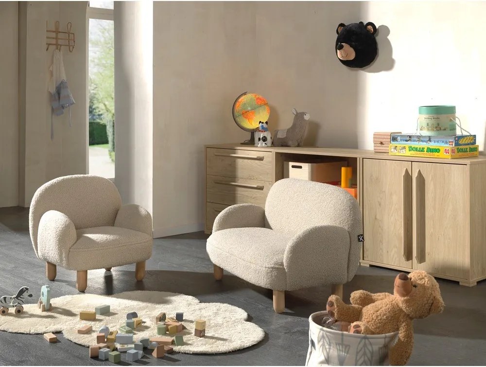 Beżowy fotel dziecięcy z materiału bouclé Rocky – Vipack