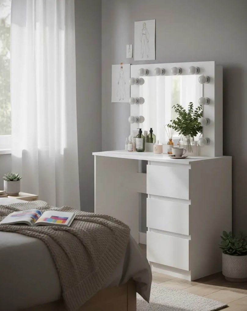 Biała toaletka z lustrem i oświetleniem led M5-P59