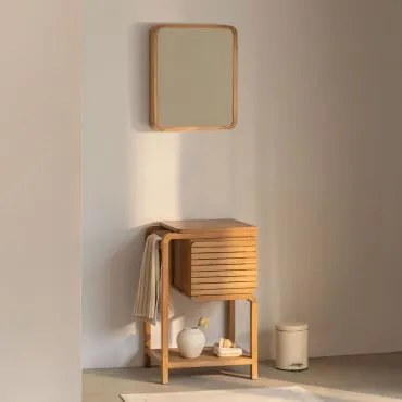 Zestaw Mebli Łazienkowych Bradley Z Drewna Tekowego Without Sink & Prostokątny Z Pojemnikiem Na Drewno 45x60 Cm Ian & Bez Kranu - Sklum