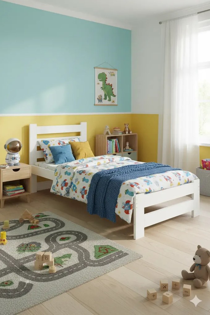 Białe drewniane łóżko z zagłówkiem 100x200 K6-K56