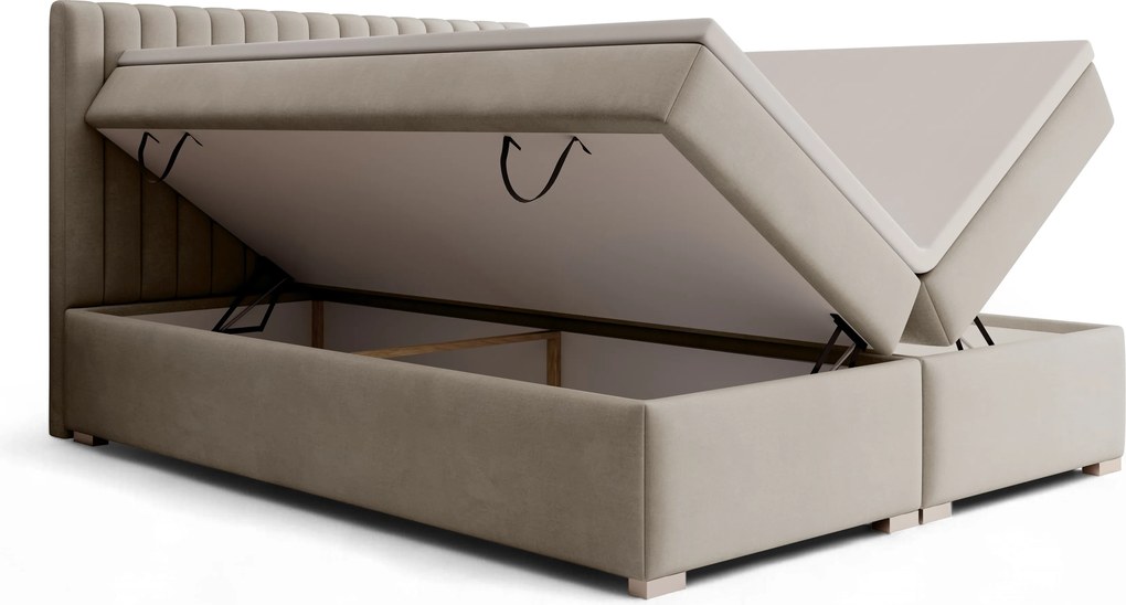 Łóżko kontynentalne Solani 160x200 z pojemnikami - beżowy welur Castel 15