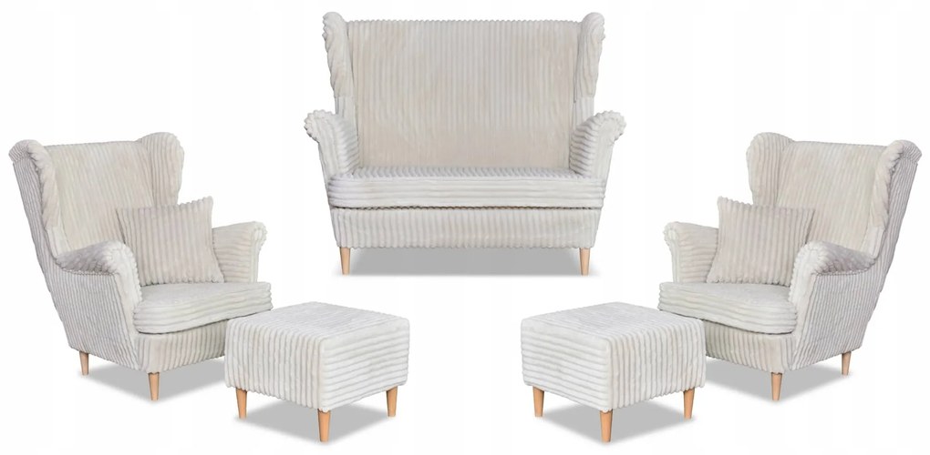 Zestaw uszak Rene Estella sofa fotele pufy Family Meble beżowy sztruks