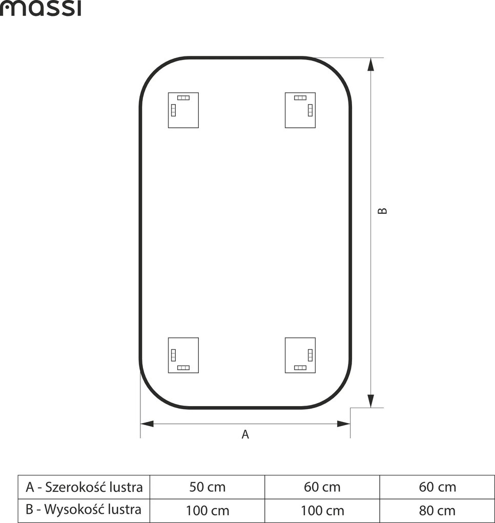 Lustro dekoracyjne prostokątne z podświetleniem ROUND Pure LED| Różne rozmiary | Różne kolory : Kolor tafli szkła - Srebrny, Rozmiar - 60 x 80 cm