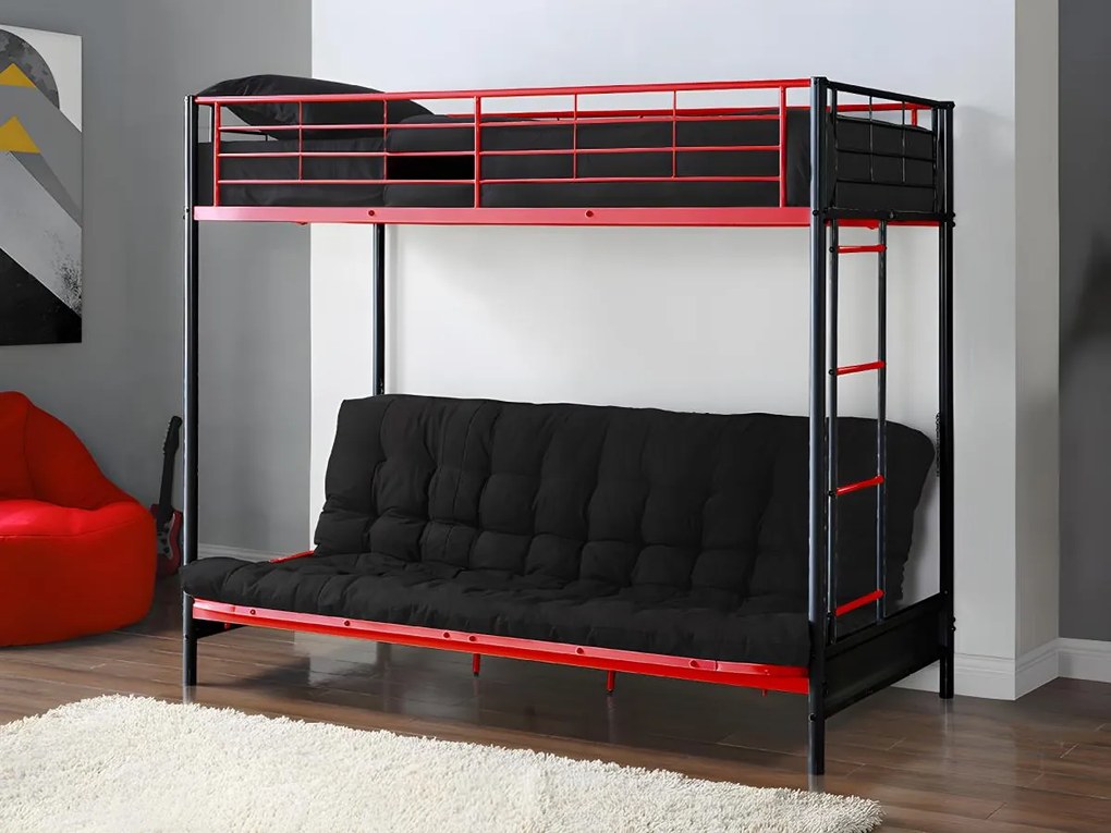 Łóżko antresola MODULO IV - 90 × 190 cm - Czarny i czerwony