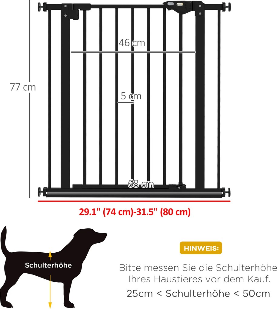 PawHut Barierka Ochronna dla Psów, Absperrgitter, Barierka dla Zwierząt, Metal, Plastik, 74-80 cm, Czarny