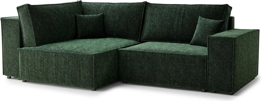 Ciemnozielony rozkładany/ze schowkiem narożnik z tkaniny szenilowej (lewostronny/w kształcie litery L) Tonga – Maison de Rêve