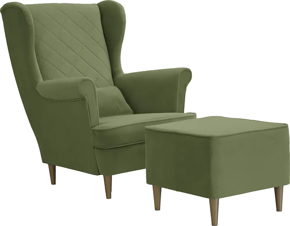 Fotel uszak skandynawski z podnóżkiem CLEO Zielony