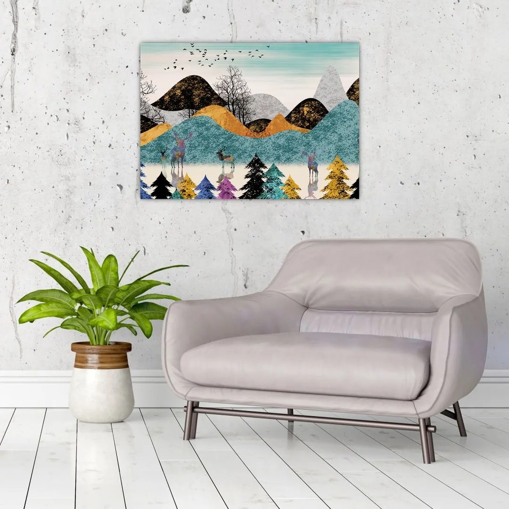 Obraz na szkle graficzny z jeleniem (70x50 cm)