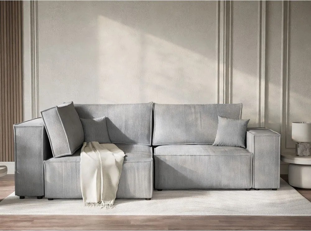 Szary sztruksowy rozkładany/ze schowkiem narożnik (lewostronny/w kształcie litery L) Tonga – Maison de Rêve