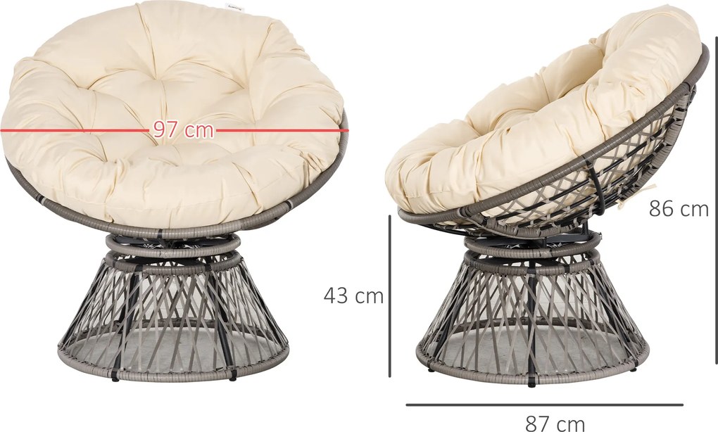 Outsunny Fotel Papasan Obrotowy z Poduszką Rattan Sztuczny Rama Metalowa Beżowy Komfort i Styl | Aosom PL