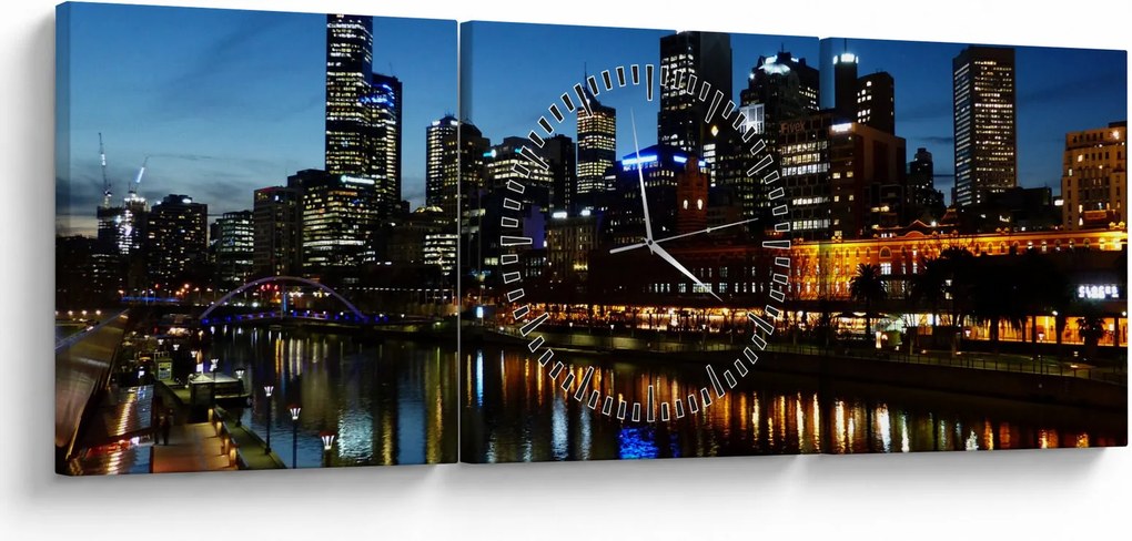 Obraz nocy w Melbourne (z zegarem) (90x30 cm)