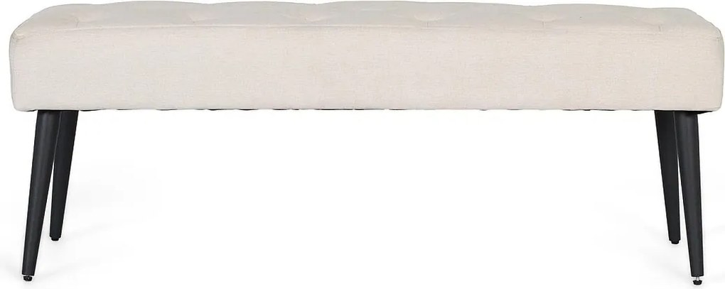 Ławka z beżowej tkaniny z nogami w kolorze czarnym