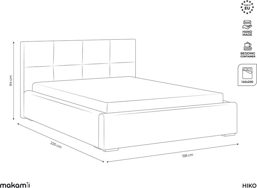Szarobrązowe aksamitne tapicerowane łóżko dwuosobowe ze schowkiem ze stelażem 140x200 cm Hiko – Makamii