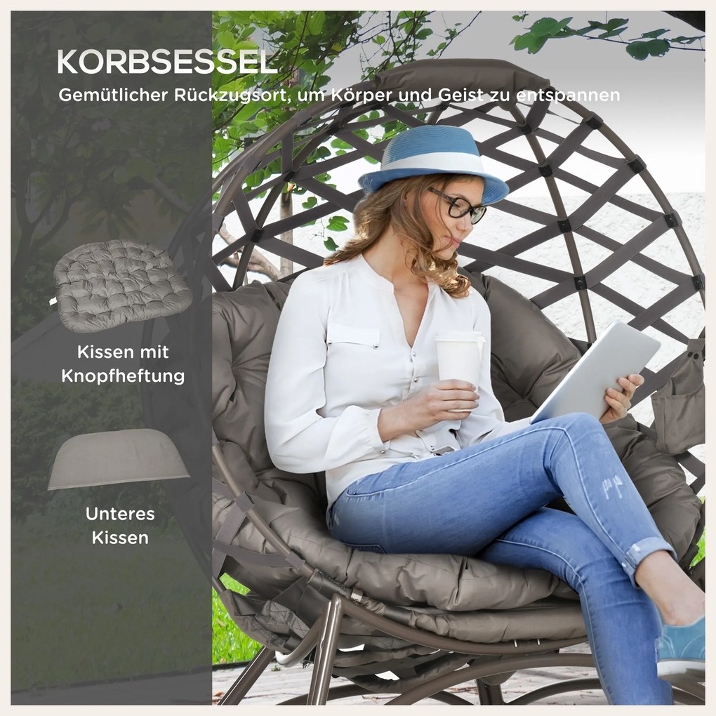 Outsunny Zestaw 2 Krzeseł Ogrodowych Składany Koszyk na Siedzisko 2-w-1 Puf Design | Aosom PL