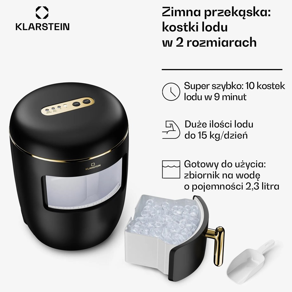 Klarstein Passau 15kg/24h 0.7L Kostkarka do Lodu Czarny