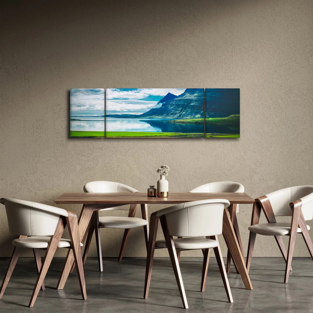 Obraz jeziora z górami (170x50 cm)