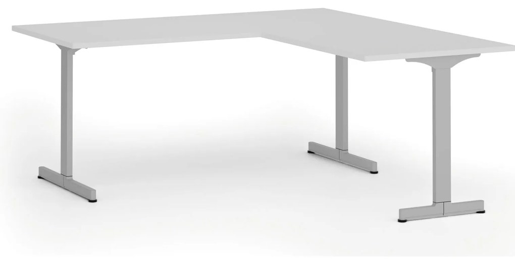 Narożne biurko PRIMO BETA L, 180x180 cm, L/P, szara podstawa, biały
