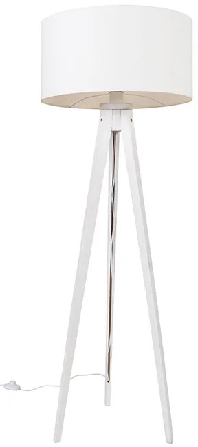 Nowoczesna lampa podłogowa trójnóg biała z abażurem białym 50 cm - Tripod Classic
