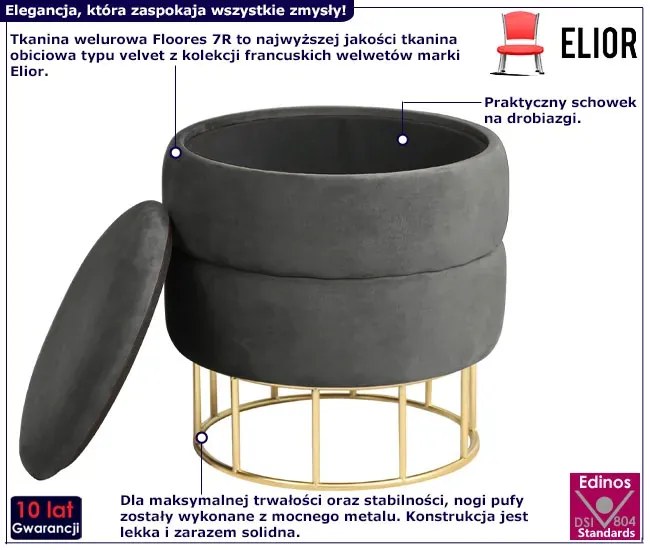 Grafitowa pufa z welurowym obiciem Z8-R63