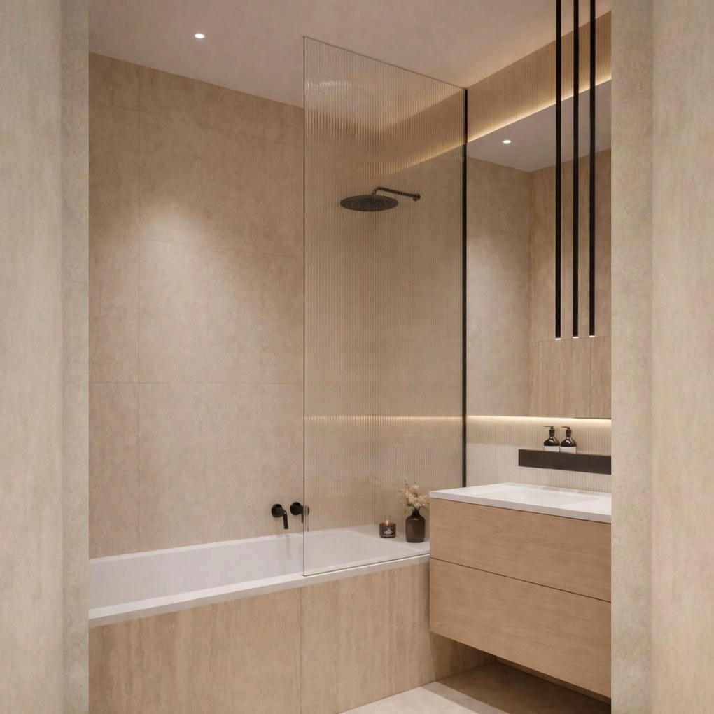 Parawan nawannowy prostokątny ARTE WELLE Classic XXL Clear szkło transparentne ryflowane | Różne rozmiary : Kolor profili kabiny - złoty szczotkowany, Rozmiar - 100 x 210 cm