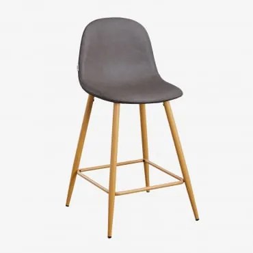 Zestaw 4 Wysokich Stołków Z Imitacji Skóry Glamm Gris Antracita & ↑65 Cm & Drewno Naturalne - Sklum