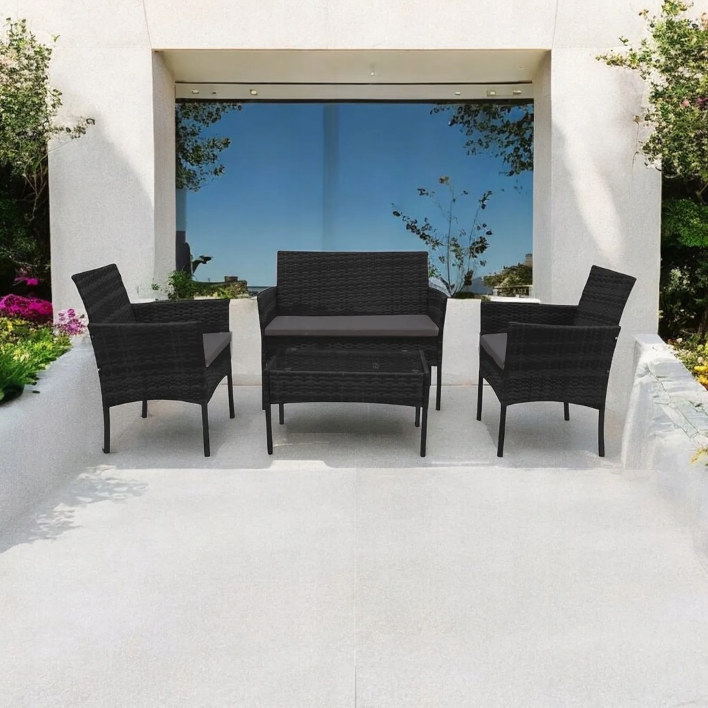 Zestaw mebli ogrodowych - sofa fotele i stolik Natal 010 czarny